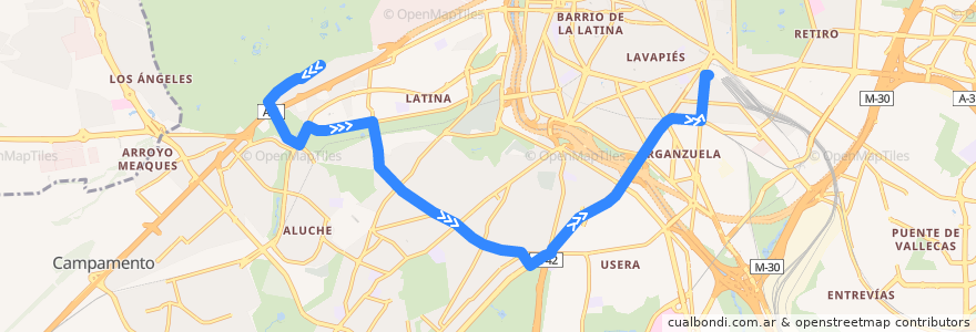 Mapa del recorrido Bus 55: Batan → Atocha de la línea  en 馬德里.