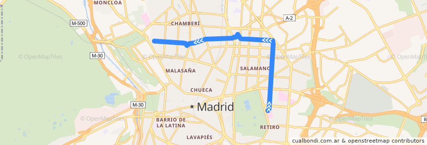 Mapa del recorrido Bus 61: Narvaez → Moncloa de la línea  en 馬德里.