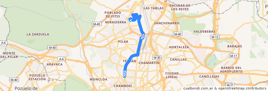 Mapa del recorrido Bus 66: Cuatro Caminos → Fuencarral de la línea  en Madrid.