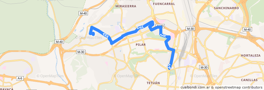 Mapa del recorrido Bus 67: Plaza Castilla → Bº Peñagrande de la línea  en Madrid.