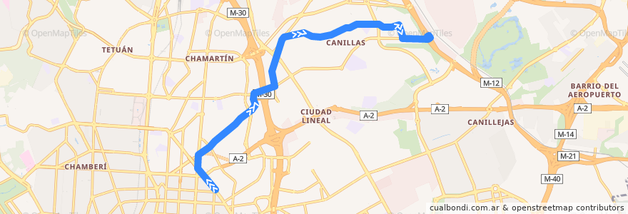 Mapa del recorrido Bus 73: Diego de León → Canillas de la línea  en Madrid.