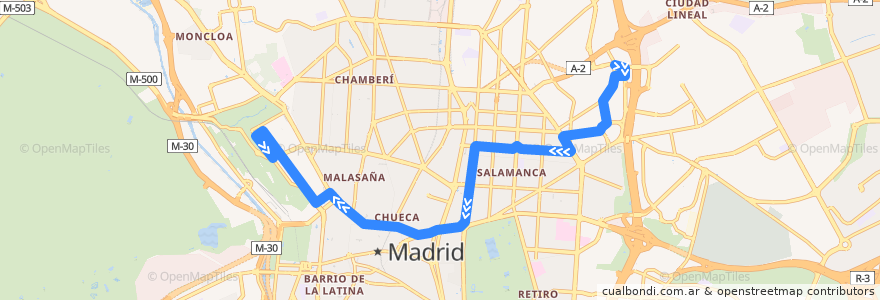 Mapa del recorrido Bus 74: Parque Avenidas → Pintor Rosales de la línea  en Мадрид.