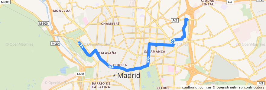 Mapa del recorrido Bus 74: Pintor Rosales → Parque Avenidas de la línea  en مادرید.
