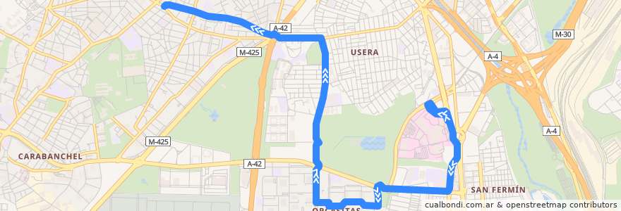 Mapa del recorrido Bus 81: Hospital 12 Octubre → Oporto de la línea  en Madrid.