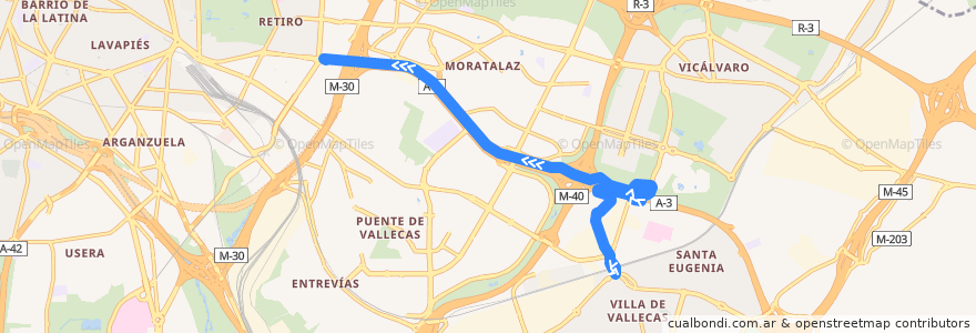 Mapa del recorrido Bus E: Politécnico → Conde de Casal de la línea  en 馬德里.