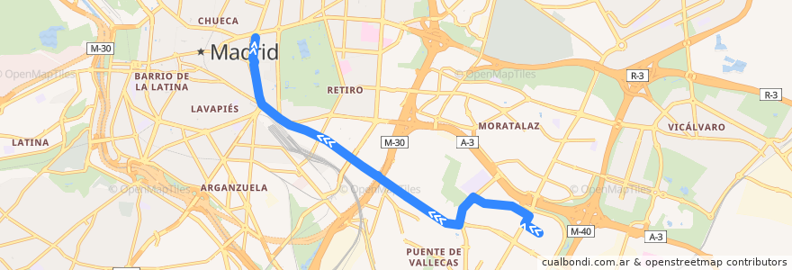 Mapa del recorrido Bus N10: Palomeras → Cibeles de la línea  en 馬德里.