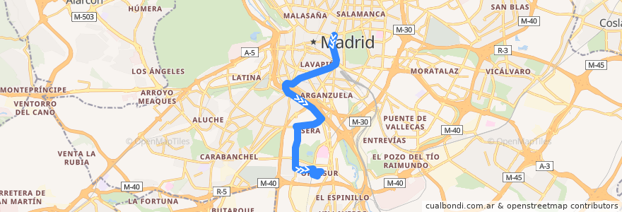 Mapa del recorrido Bus N15: Cibeles → Orcasur de la línea  en 馬德里.