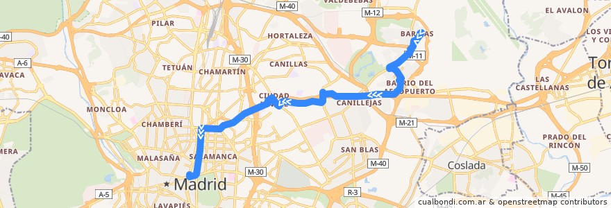 Mapa del recorrido Bus N4: Barajas → Cibeles de la línea  en 馬德里.