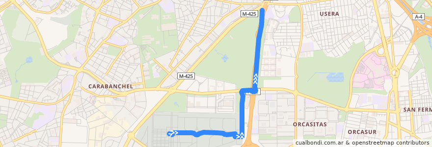 Mapa del recorrido Bus SE702: Cementerio Sur → Plaza Eliptica de la línea  en 마드리드.
