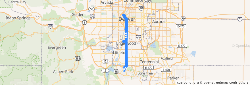 Mapa del recorrido Bus 0: South Broadway → Union Station de la línea  en 콜로라도.