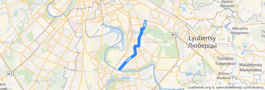 Mapa del recorrido Троллейбус №74: Метро "Кузьминки" - Марьино de la línea  en 东南行政区.
