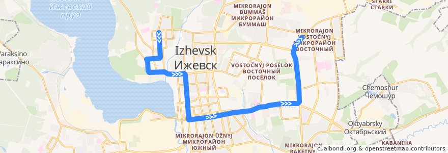 Mapa del recorrido Трамвай 10: Кинотеатр Аврора - Улица Ворошилова de la línea  en городской округ Ижевск.