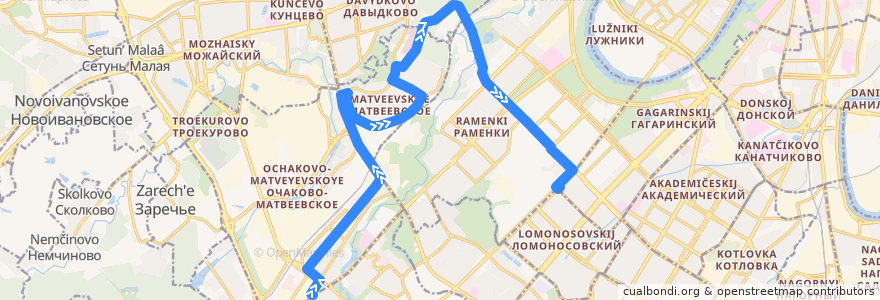Mapa del recorrido Автобус 187: Озёрная улица - метро "Университет" de la línea  en 西行政区.