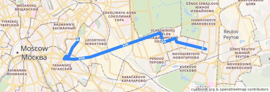 Mapa del recorrido Автобус 125: Красноказарменная площадь - улица Молостовых (Федеративный проспект) de la línea  en Москва.