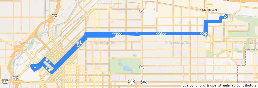 Mapa del recorrido RTD Route 43: Martin Luther King Boulevard de la línea  en Денвер.