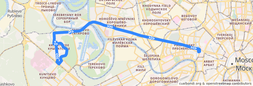 Mapa del recorrido Автобус 850: Крылатское - метро "Краснопресненская" de la línea  en Moscou.