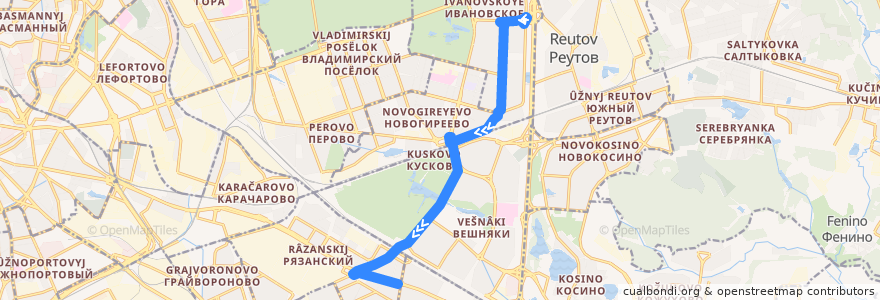 Mapa del recorrido Автобус №133к: Ивановское - Метро "Рязанский проспект" de la línea  en 莫斯科.