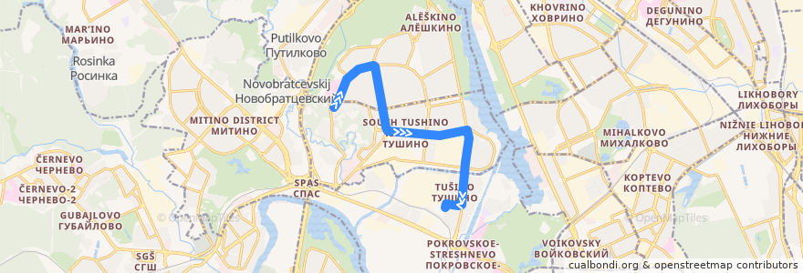 Mapa del recorrido Автобус №62: Братцево - Станция "Тушино" de la línea  en 西北行政区.