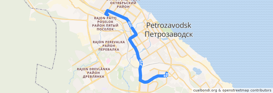 Mapa del recorrido Троллейбус 5: ул. Лыжная – ст. Товарная de la línea  en Petrozavodsk Urban Okrug.