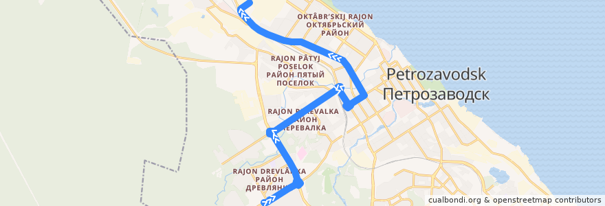 Mapa del recorrido Троллейбус 8: ул. Хейкконена – ул. Заводская de la línea  en Petrozavodsk Urban Okrug.