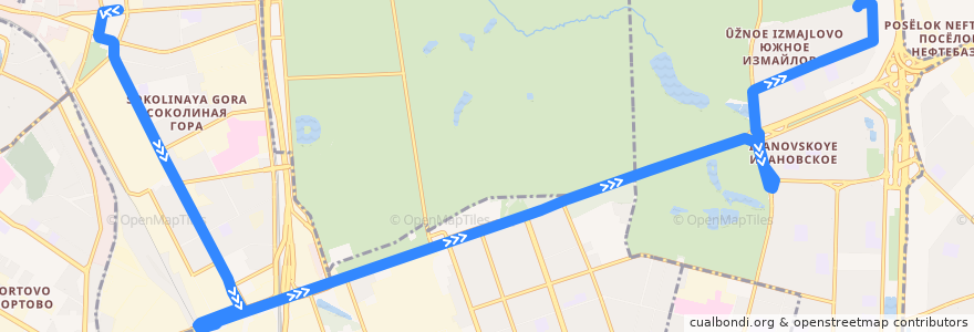 Mapa del recorrido Автобус 702: Метро "Семёновская" => Южное Измайлово de la línea  en Восточный административный округ.