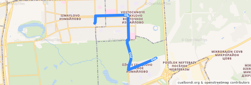 Mapa del recorrido Автобус 634: Южное Измайлово => Метро «Первомайская» de la línea  en Eastern Administrative Okrug.