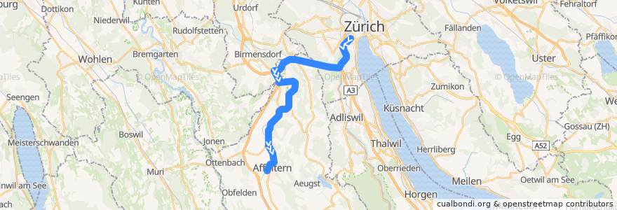 Mapa del recorrido Bus 200: Zürich, Bahnhof Enge/Bederstrasse => Affoltern am Albis, Bahnhof de la línea  en Zürich.