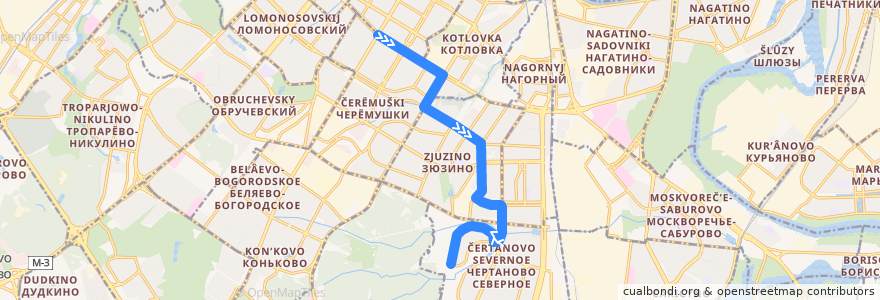 Mapa del recorrido Автобус 168: метро "Профсоюзная" - Северное Чертаново de la línea  en Moskau.