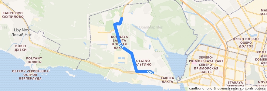 Mapa del recorrido Автобус № 112: железнодорожная станция "Лахта" => ЖК Юнтолово de la línea  en Приморский район.