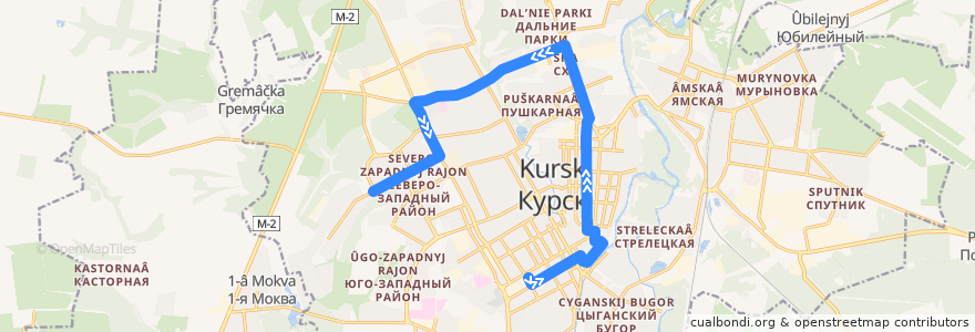 Mapa del recorrido Маршрут троллейбуса №2: "Улица Бочарова - Северо-западный район" de la línea  en городской округ Курск.
