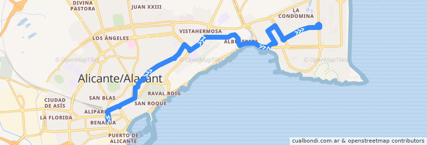 Mapa del recorrido 09: Óscar Esplá ⇒ Naciones, Vicente Ramos de la línea  en Alicante.