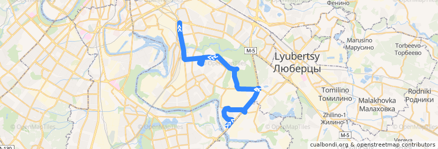 Mapa del recorrido Автобус 54: Капотня - Метро "Текстильщики" de la línea  en South-Eastern Administrative Okrug.