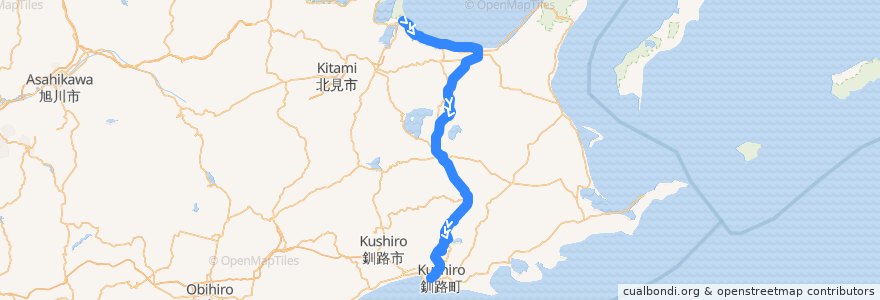 Mapa del recorrido 釧網線 de la línea  en Hokkaido Prefecture.