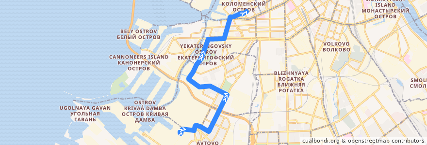 Mapa del recorrido Трамвай № 41: завод "Северная верфь" => площадь Тургенева de la línea  en 상트페테르부르크.