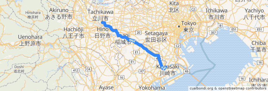 Mapa del recorrido JR南武線 de la línea  en Япония.