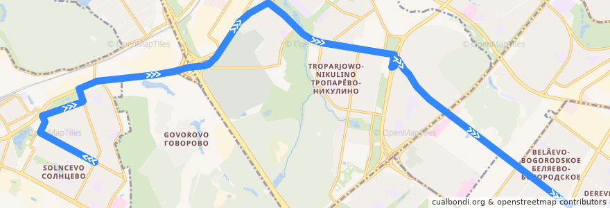 Mapa del recorrido Автобус 752: Солнцево - Метро "Беляево" de la línea  en モスクワ.