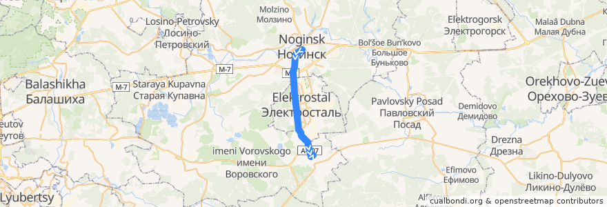 Mapa del recorrido Автобус №42: Ногинск — Фрязево de la línea  en Moscow Oblast.