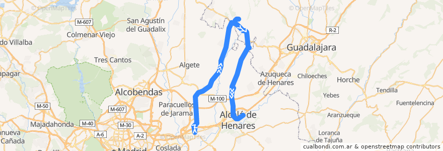 Mapa del recorrido Bus 251: Torrejón de Ardoz → Valdeavero → Alcalá de Henares de la línea  en Comunidad de Madrid.