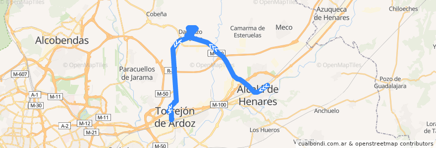 Mapa del recorrido Bus 252: Alcalá de Henares → Daganzo → Torrejón de Ardoz de la línea  en Мадрид.
