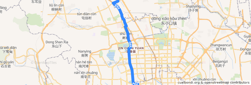 Mapa del recorrido Bus 运通205: 动物园 => 史各庄 de la línea  en Pekín.