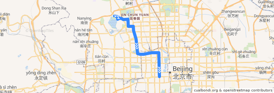 Mapa del recorrido Bus 608: 颐和园北宫门 => 前门西 de la línea  en Beijing.
