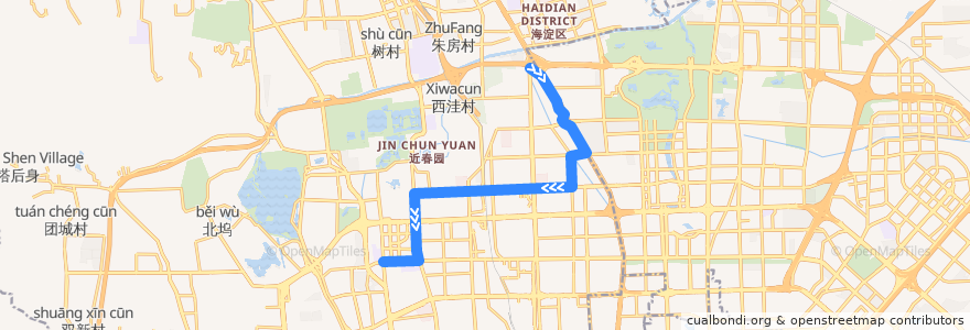 Mapa del recorrido Bus 307: 回龙观小区 => 巴沟村 de la línea  en Beijing.