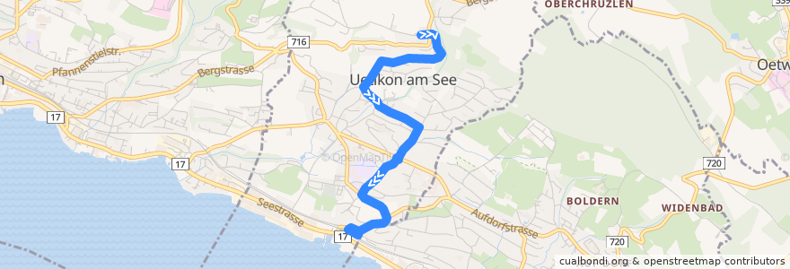 Mapa del recorrido Bus 931: Uetikon, Bergheim => Uetikon, Bahnhof de la línea  en Uetikon am See.