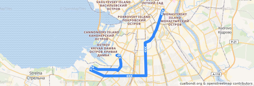 Mapa del recorrido Автобус № 26: Московский вокзал => Кировский завод de la línea  en Санкт-Петербург.