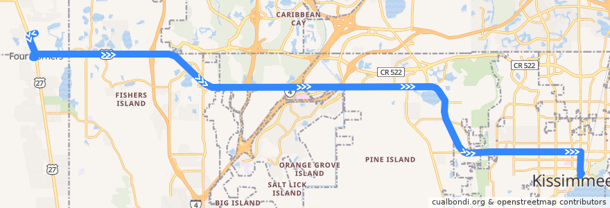 Mapa del recorrido 55 West US 192/Crosstown (eastbound) de la línea  en 플로리다주.