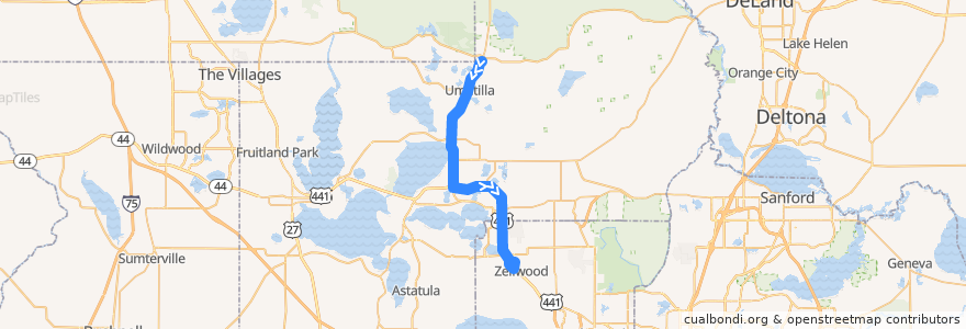 Mapa del recorrido 4 Umatilla to Zellwood de la línea  en フロリダ州.