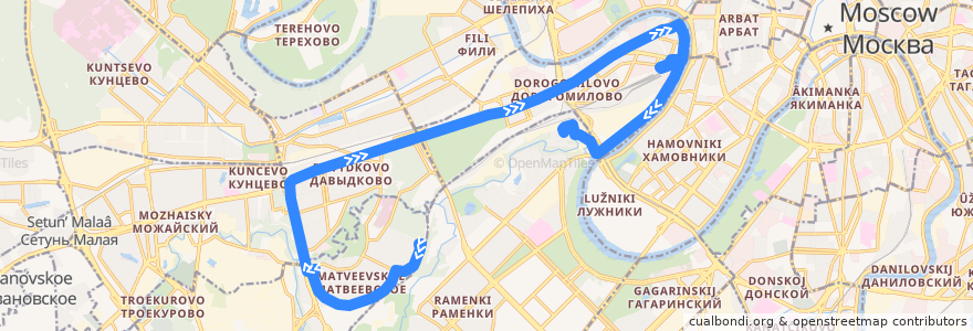 Mapa del recorrido Автобус 91: Матвеевское - 4-й Сетуньский проезд de la línea  en Moscou.
