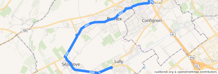 Mapa del recorrido Bus 47: P+R Bernex → Lully-Croisée de la línea  en Genève.