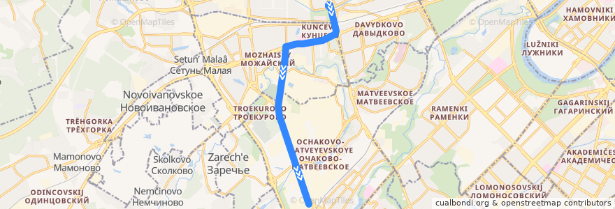 Mapa del recorrido Автобус 610к: Метро "Кунцевская" => Пищекомбинат de la línea  en Western Administrative Okrug.