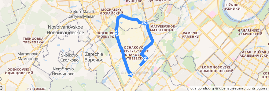 Mapa del recorrido Автобус №622: Пищекомбинат - станция "Очаково" de la línea  en Западный административный округ.